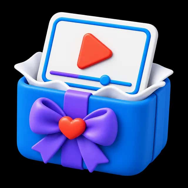 A finished gift video inside a wrapped present