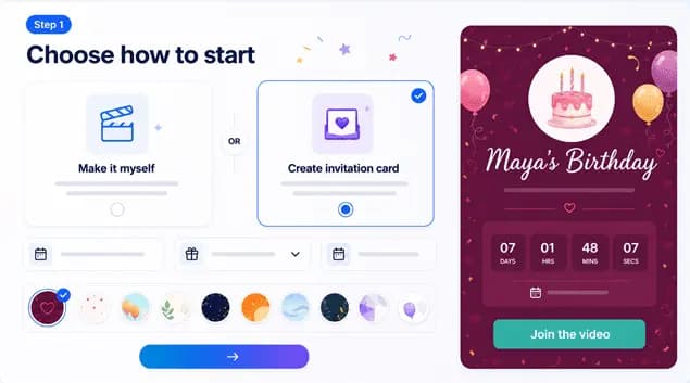 Album Map start screen for choosing how to begin a video gift.
