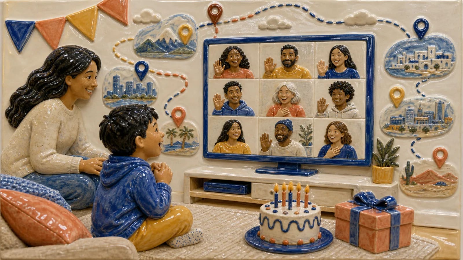 Child watching a birthday video for kids made by family and friends
