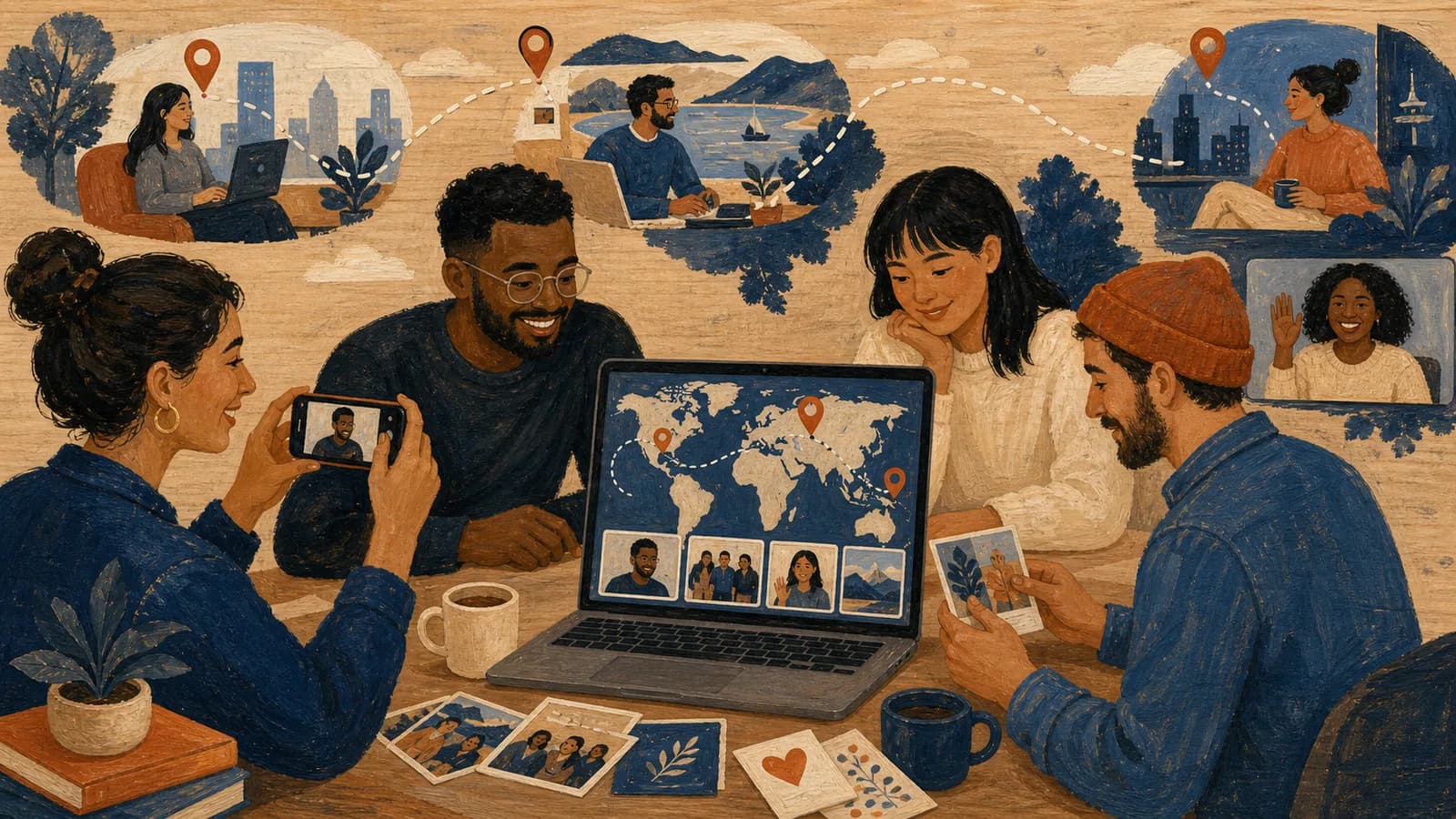 Coworkers collecting messages and photos for an employee appreciation video