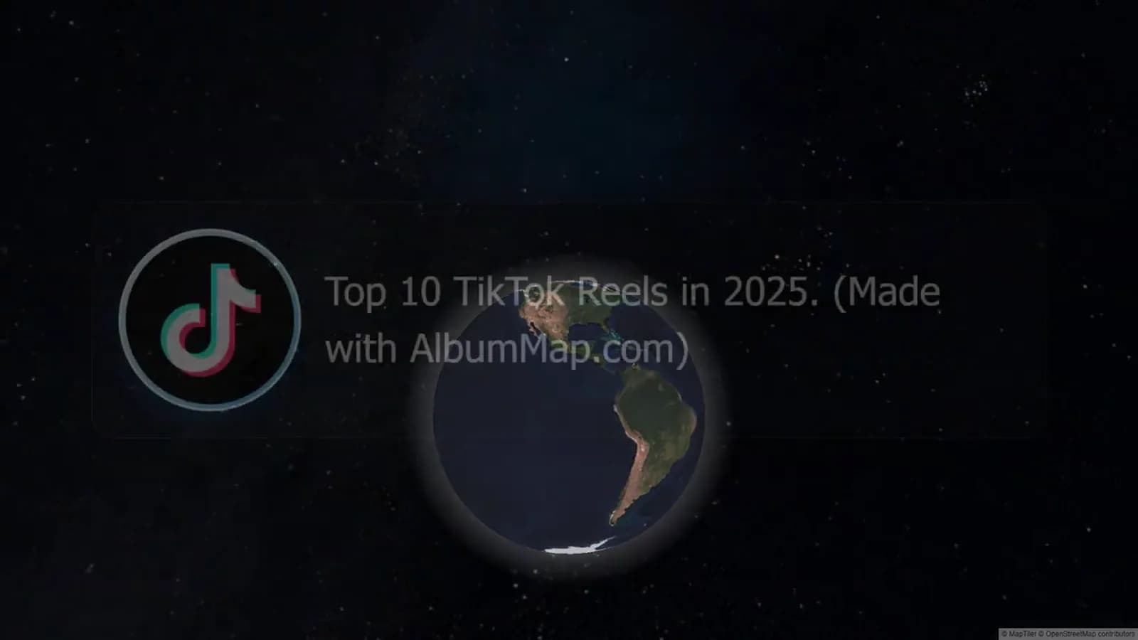 Globe and route map with location pins, dated evidence cards, and abstract short-video frames for an attributed TikTok map.