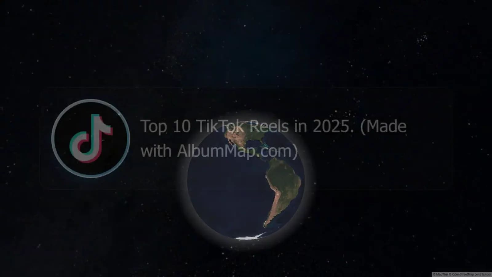 Globe and route map with location pins, dated evidence cards, and abstract short-video frames for an attributed TikTok map.