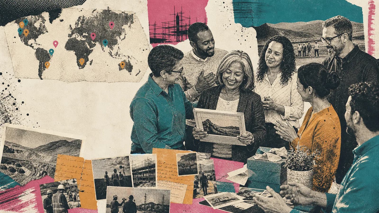 Coworkers sharing photos and memories at a thoughtful workplace retirement party