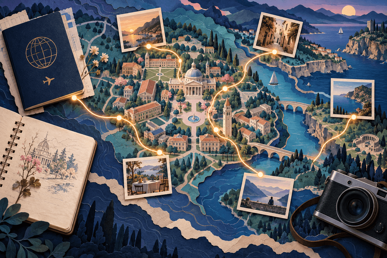 A study abroad scrapbook connecting campus and everyday memories on a map