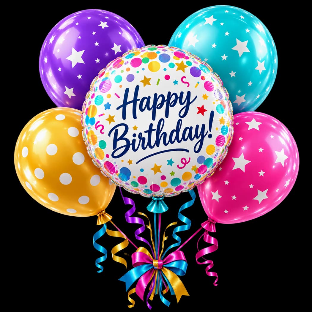 A colorful bouquet of Happy Birthday balloons