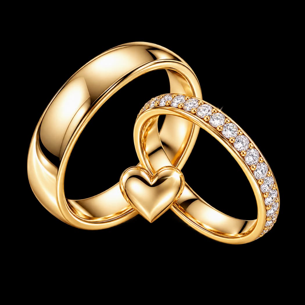Two interlocking gold wedding rings
