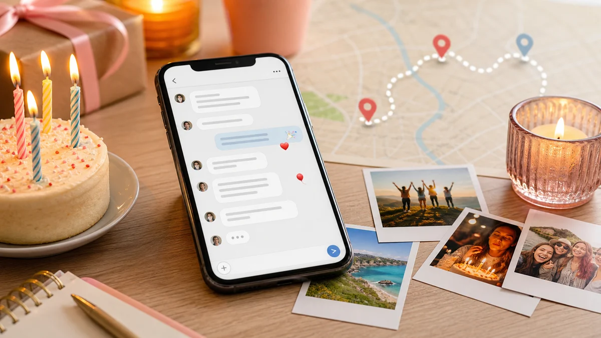 birthday wish wishes on a phone beside photos for an AlbumMap birthday video gift