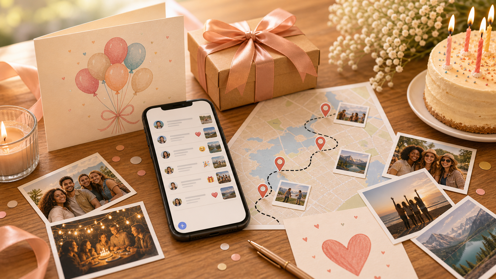 Birthday wishes collected with photos and a map memory video idea